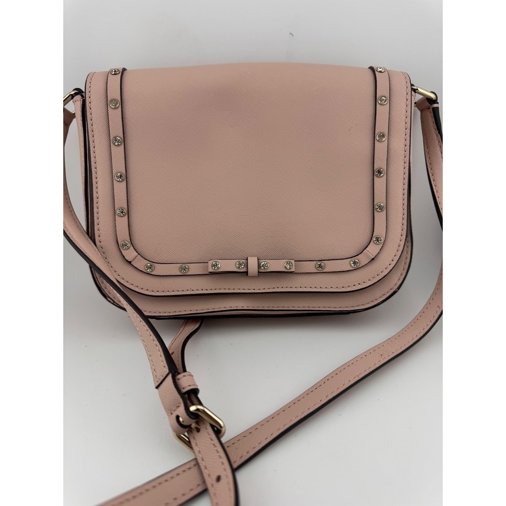 Kate Spade Pink Saffiano Leather Rhinestone Bow Crossbody Bag Blush Gold